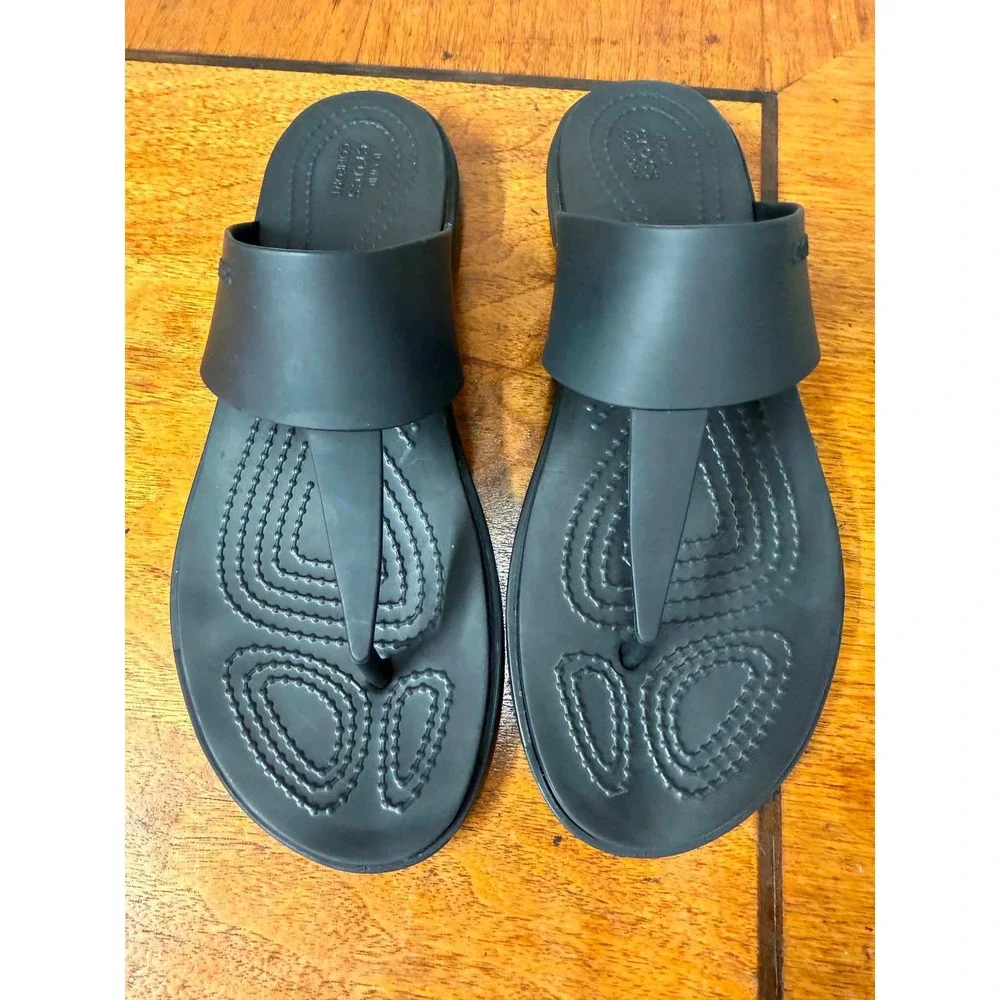 Crocs Serena Flip Flops Black Womens 7 Sandals T-Strap Flat 205468-060